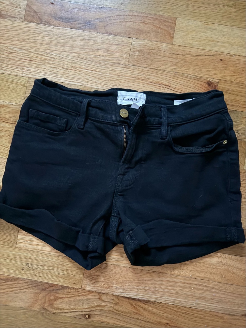 Frame Le Cutoff Denim Black Rolled-Hem Denim Shorts